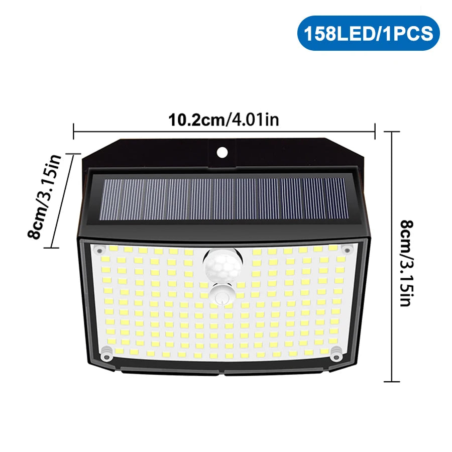 Outdoor Solar Security Wall Light PIR Motion Sensor 3 Modes Waterproof Super Bright LED Lamp for Garden Yard Fence Garage Door Zpaxo 158 LEDS
