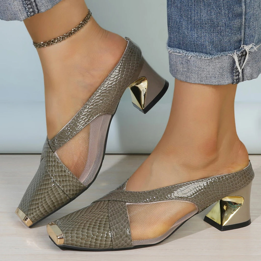 2025 Women High Heels Sandals Breathable Thick Heels Sandals Comfort Square Head Shoes for Women Fashion Large Size Shoes Women Zpaxo GRAY 41