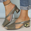 2025 Women High Heels Sandals Breathable Thick Heels Sandals Comfort Square Head Shoes for Women Fashion Large Size Shoes Women Zpaxo GRAY 41