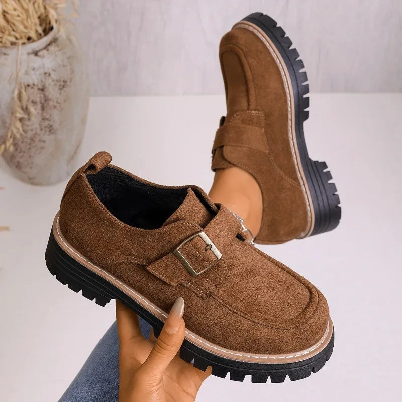 Women Loafers Round Toe Chunky Sole Shoes Women Slip-On Casual Shoes Anti-Slip Retro Flats Sneakers Women Zapatos De Mujer Zpaxo