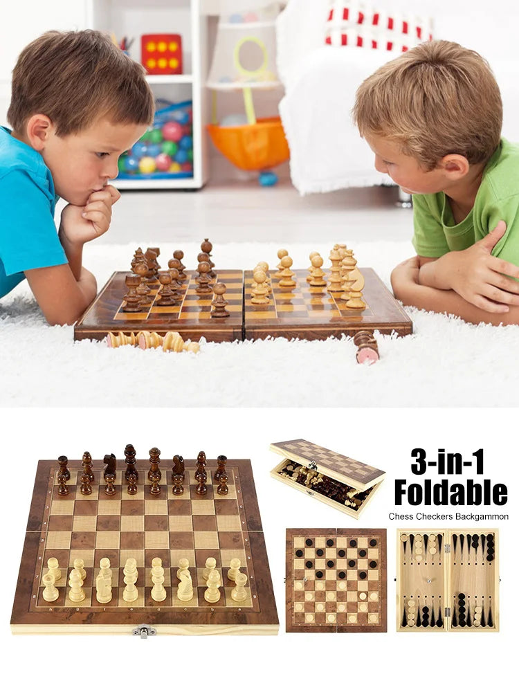 1 Chess Game Board Wooden Sets Checkers Travel