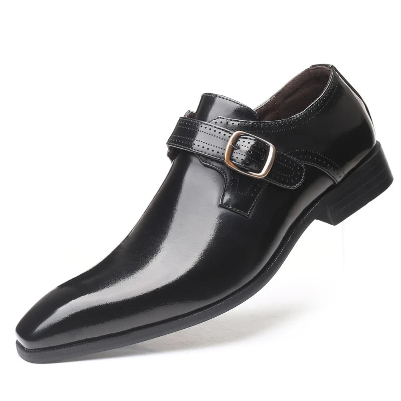 Pointed Toe British Men's Leather Shoes Buckle Low Heel Single Large Zpaxo R2512 Black 38 China Mainland