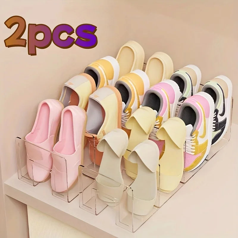 4 Grids Space-Saving Vertical Shoe Rack Organizer - Multi-Layer, Easy-to-Assemble, Compact Storage for Home Entryway Cabinet Zpaxo 2PCS Clear