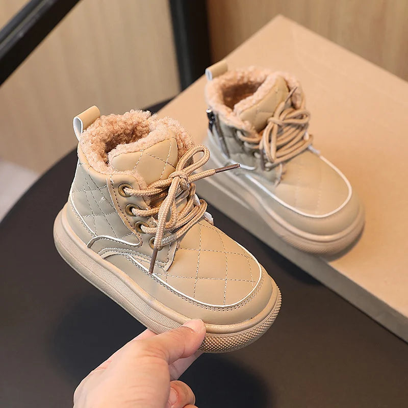 2023 Trend Fashion Winter Boots Girls Korean Plaid PU Leather Thick Zpaxo