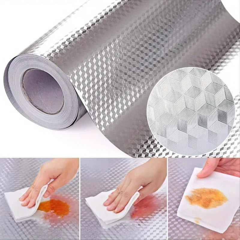 Kitchen Oil Proof Wallpaper Self Adhesive Aluminum Foil Sticker Waterproof Heat Resistant Liner for Cabinet Backsplash Wall Deco Zpaxo