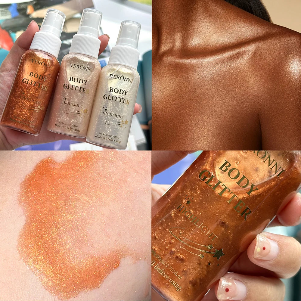 Glow Shimmer Spray,Waterproof Liquid Highlighter Body Luminizer with Glitter Makeup For Face & Body,Long-lasting For Festival Zpaxo