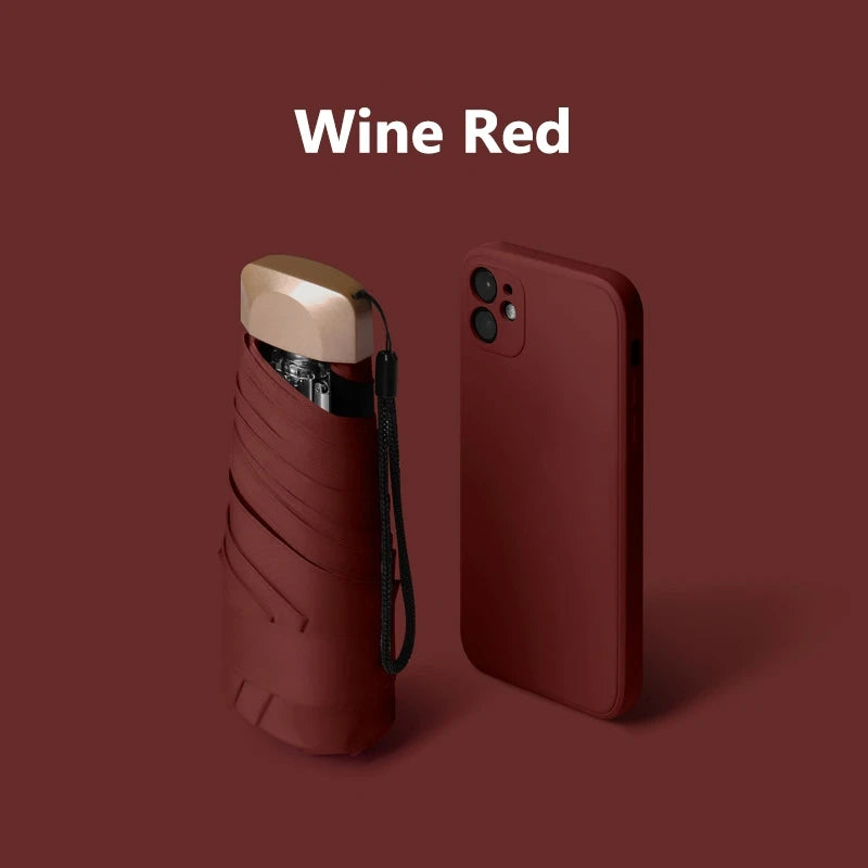 Mini 55 Off Sun Umbrella Small Pocket Rain Vinyl Folding UV Zpaxo Wine Red 6K Aluminum
