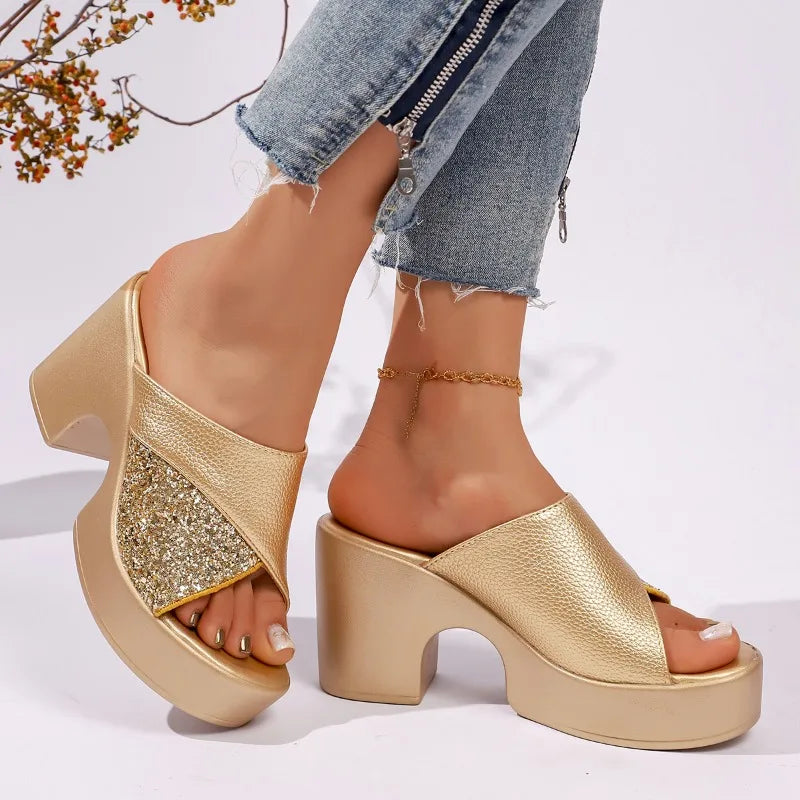 Women's Summer Thick Sole Round Open Toe Vintage Solid Anti Slip Heel Zpaxo