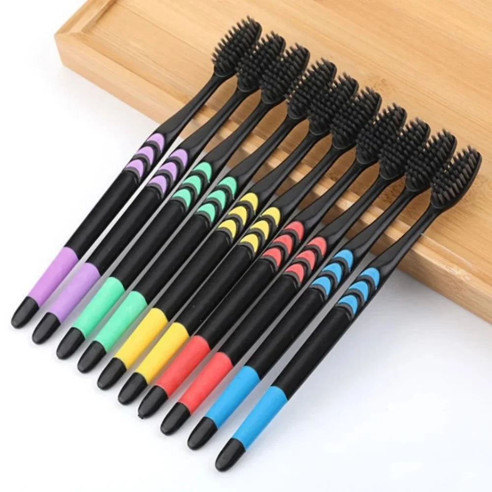 10-Pack Bamboo Charcoal Soft Toothbrush Set for Adults & Family Manual Toothbrush Set Zpaxo 10pcs