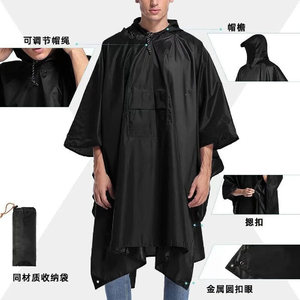 Multifunctional 3-in-1 Hooded Rain Cape Waterproof Rain Poncho Tent Tarp Ground Mat for Outdoor Hiking Camping Travel Portable R Zpaxo