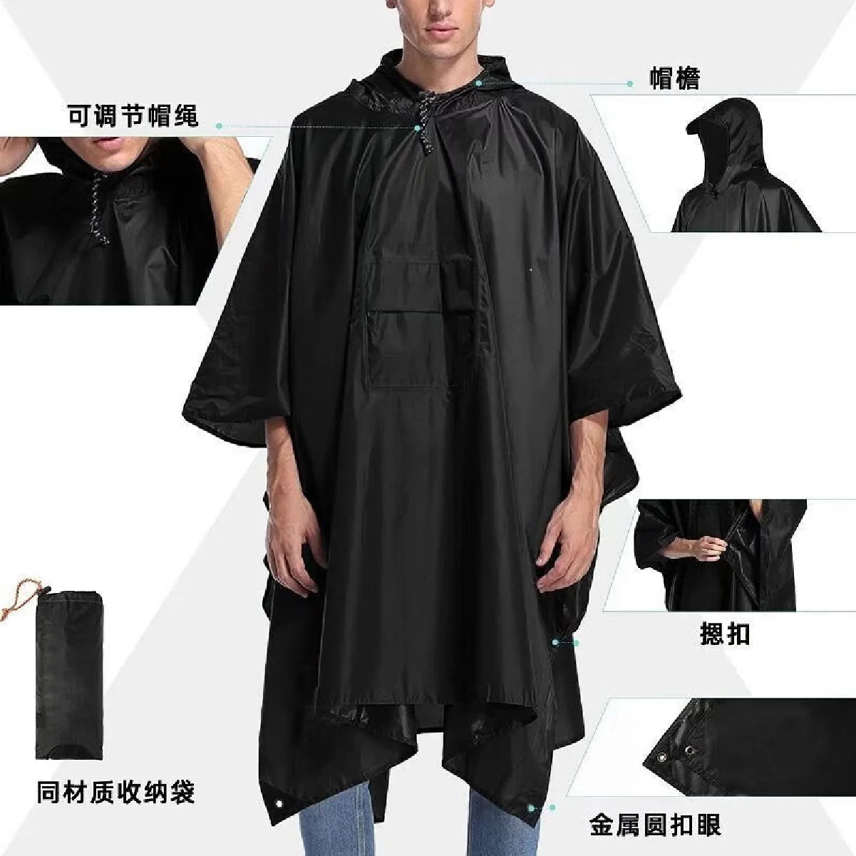 Multifunctional 3-in-1 Hooded Rain Cape Waterproof Rain Poncho Tent Tarp Ground Mat for Outdoor Hiking Camping Travel Portable R Zpaxo