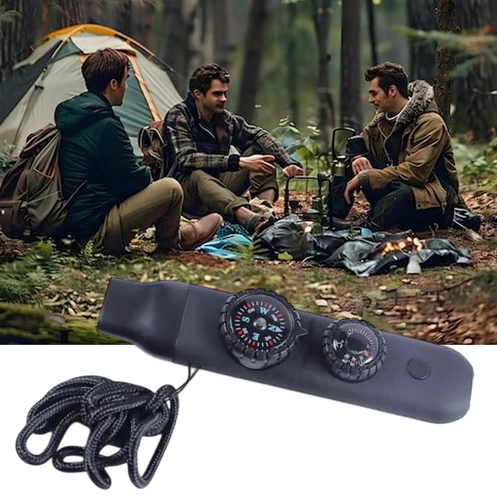 1 Survival Whistle Compass LED Light Thermometer Loud Emergency