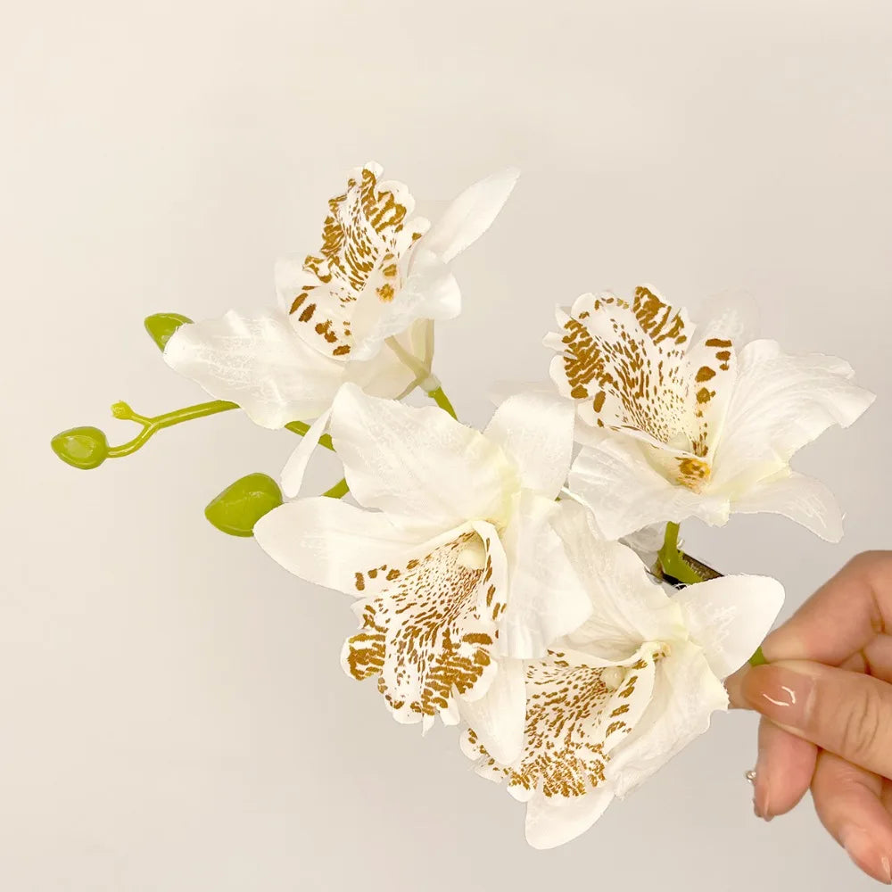 Popular Orchid Flower Fairy Hairpins Spring Summer Artificial Flowers Floral Barrette Wedding Party Hair Clips for Women Girls Zpaxo White
