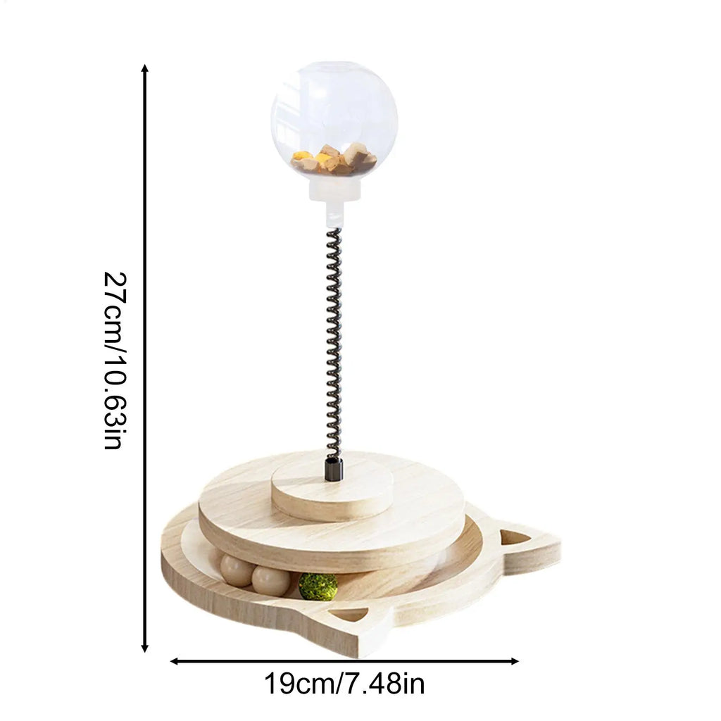 Dog Treat Ball Pet Food Dispenser Wood Track With Spring Pole Cat Treat Ball Dispenser For Home Play Medium Large Breed Puppy Zpaxo