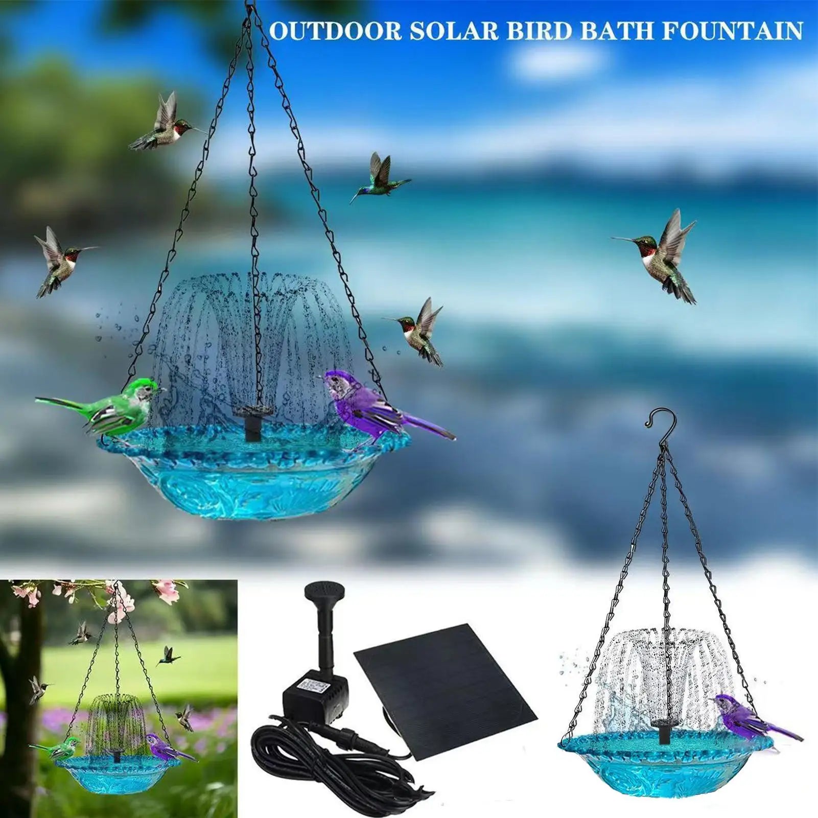 Bird Bath Water Fountain Solar Powered Cascading Feeder Outside Birdbath Fountain For Patio For Garden Yard Balcony Landscaping Zpaxo