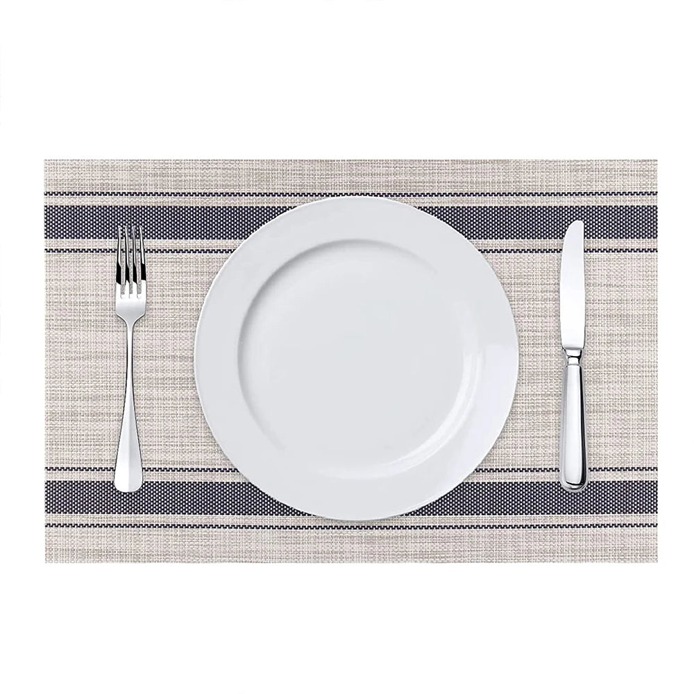 3Pcs Stripe Placemats Heat-Resistant Woven Vinyl PVC Table Mats for Dining Table Washable Zpaxo