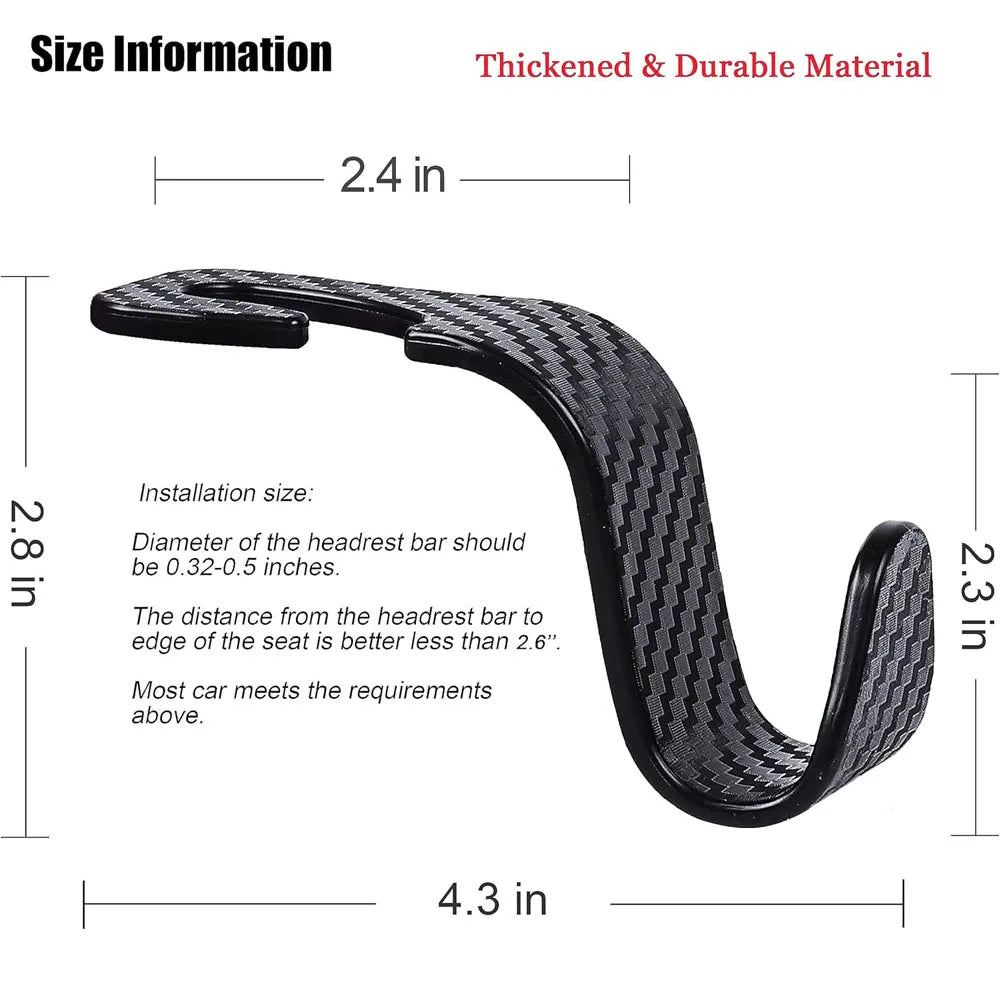 Car Seat Headrest Hooks 4-Pack – Universal Car Hanger Organizer