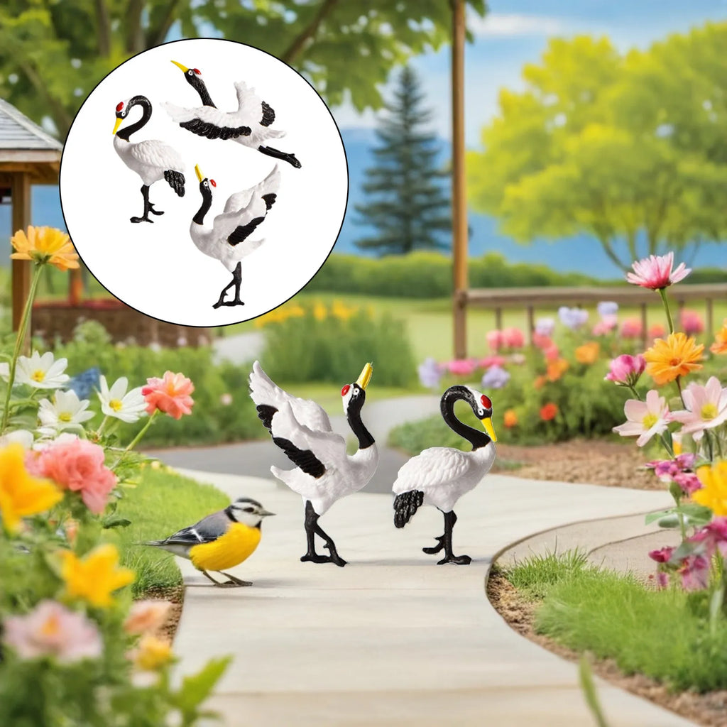 Red Crowned Crane Resin Statues Small Sculptures Miniature Plant Bird