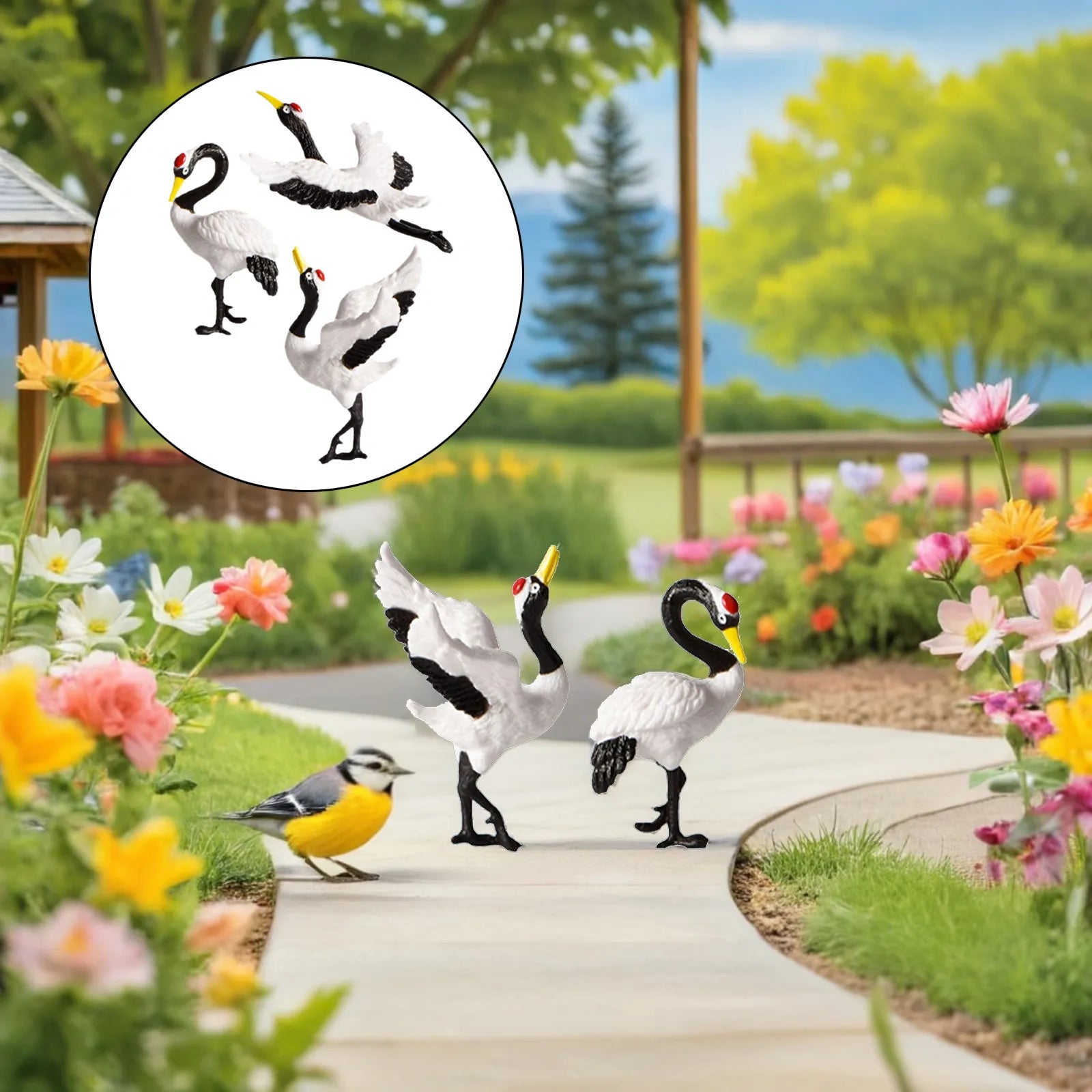 Red Crowned Crane Resin Statues Small Sculptures Miniature Plant Bird