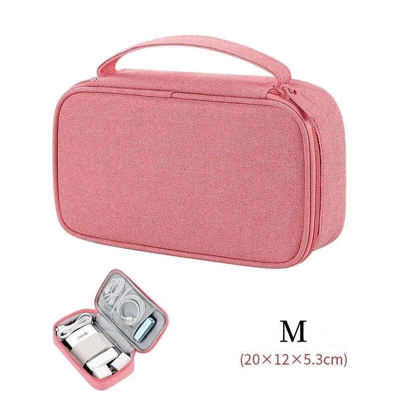 Large Size Travel Organizer Bag Cable Storage Organizers Pouch Carry Case Portable Waterproof Storage Bags for Cable Cord Zpaxo Pink M