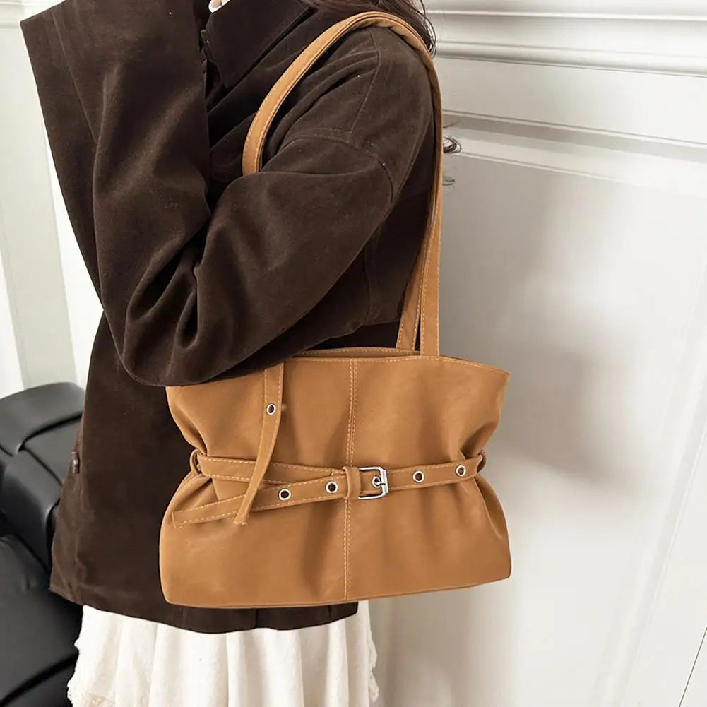 Vintage Suede Tote Bag with Belt Buckle | Women's Shoulder Bag Suede Tote Bag Zpaxo