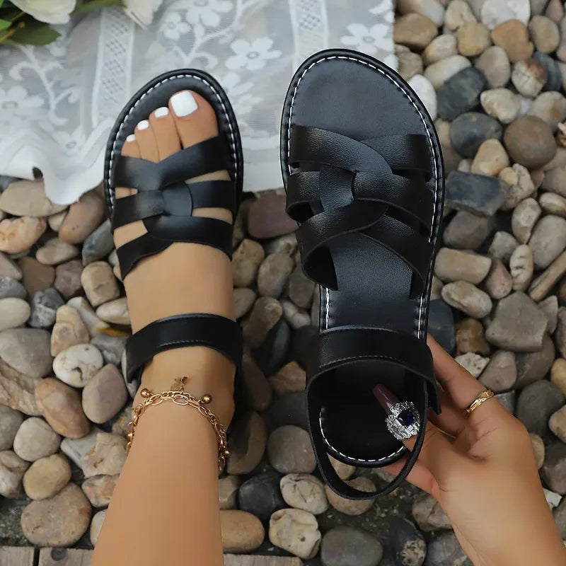 Summer Fish Mouth Open Toe Women's Sandals Comfortable Vintage Zpaxo black 41