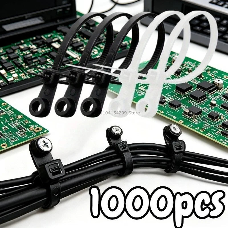 100-1000PCS Screw Hole Cable Ties Nylon Cable Ties Reusable Fixed Self-locking Cord Ties Straps Fastening Loop Office Organizer Zpaxo