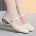 Black Patent Leather Mary Jane Mules Rhinestone Buckle Square Toe Low Zpaxo YZL330 beige 38 China Mainland