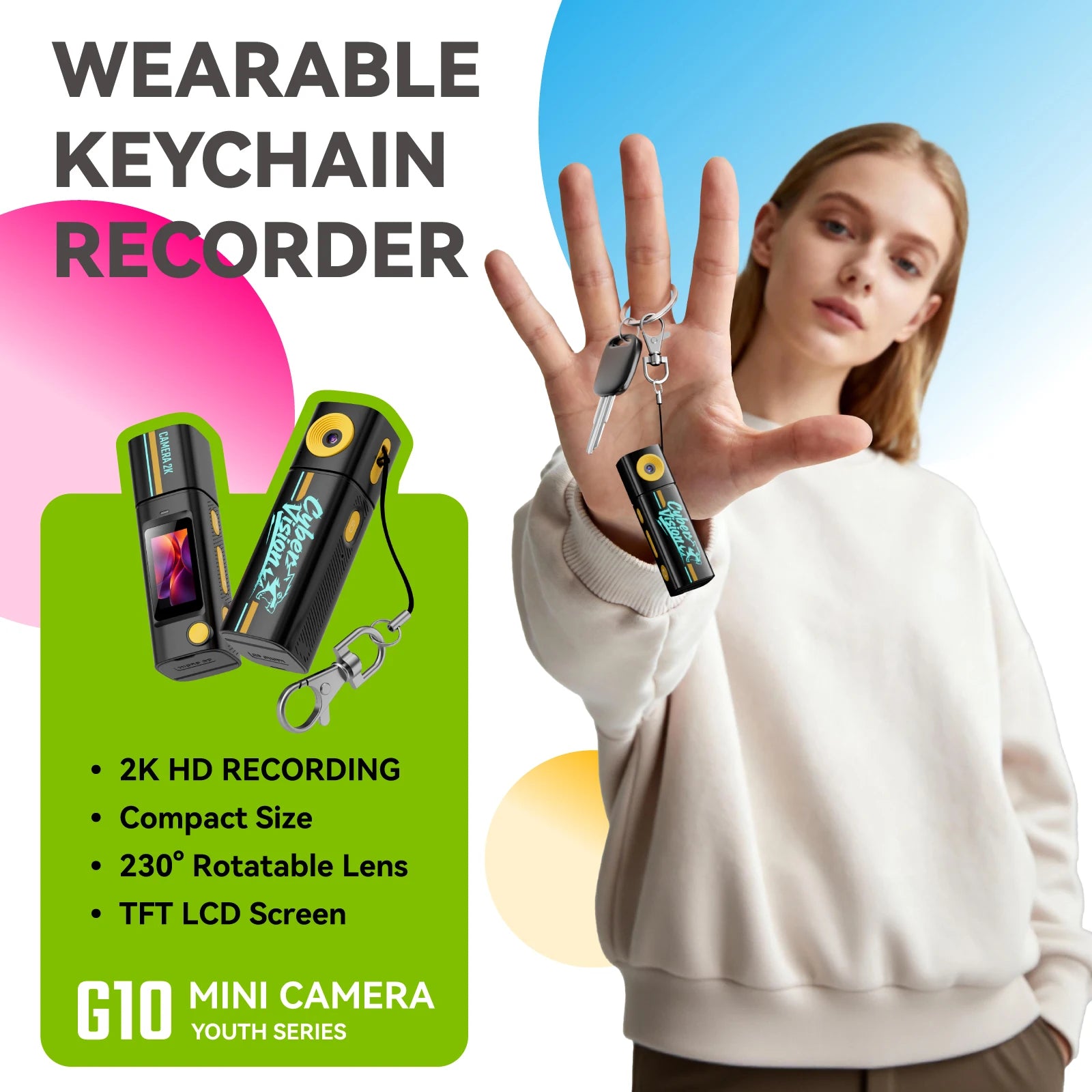 1080P Thumb Keychain Camera 230 Rotatable Lens Retro Mini Action Cam