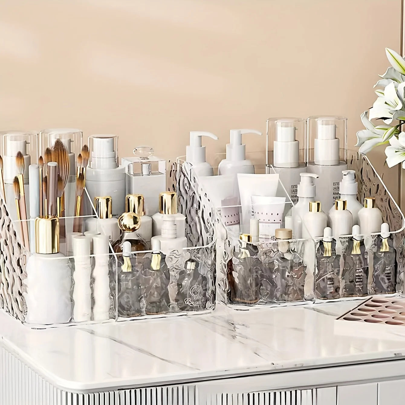 4-Compartment Clear Acrylic Makeup & Desk Organizer Storage Box Acrylic Desk Organizer Zpaxo