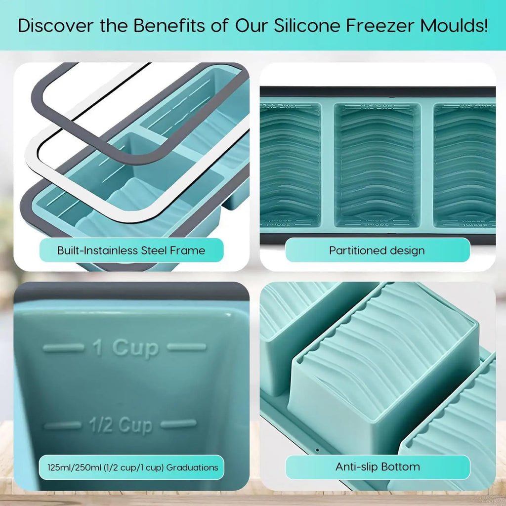 Silicone Freezer Molds Lids Food Storage Containers Easy Release Soup