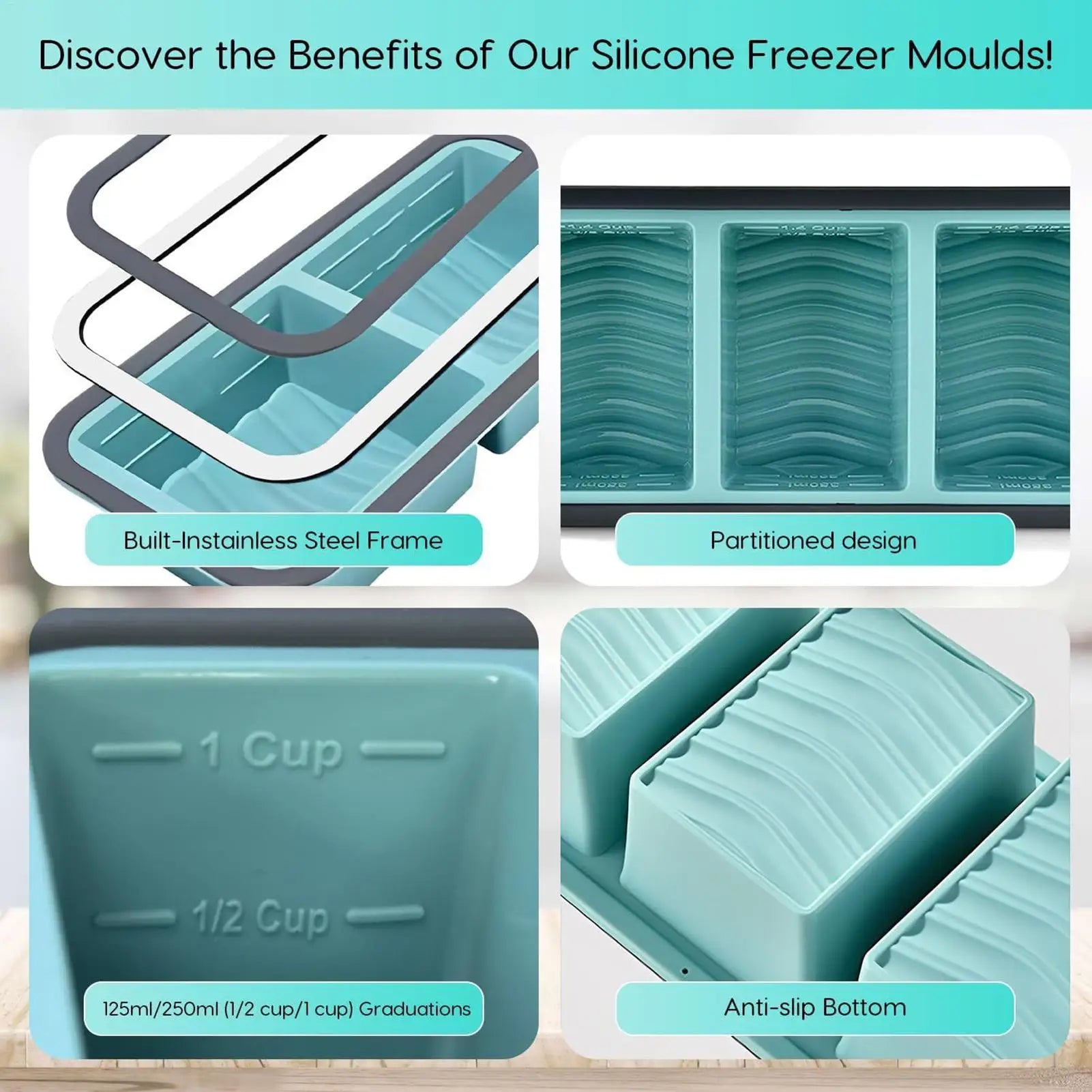 Silicone Freezer Molds Lids Food Storage Containers Easy Release Soup