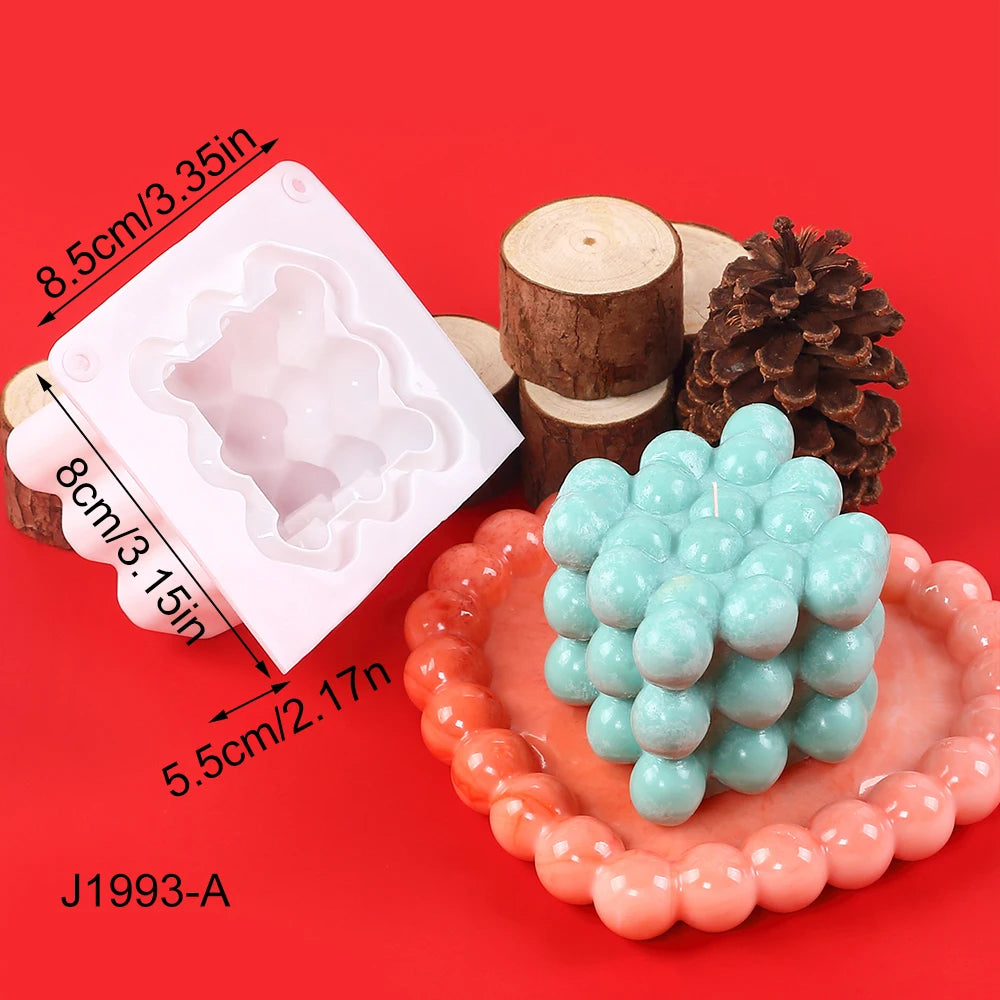 3D Heart Bubble Cube Candle Silicone Mold for Valentine's Day DIY Handmade Soap Aromatherapy Wax Chocolate Mousse Cake Making Zpaxo J1993-A