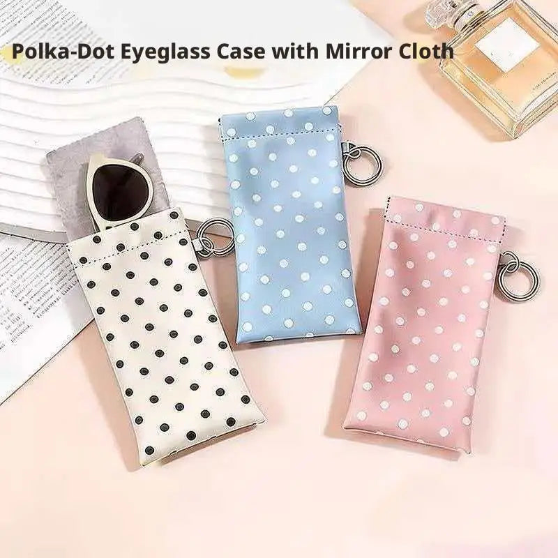 Polka Dot Eyeglasses Case Pouch with Cleaning Cloth & Clip Eyeglasses Case Pouch Zpaxo
