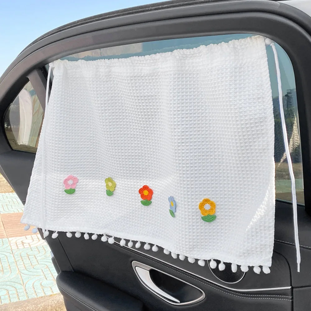 UV Protection Car Sunshade Curtain Universal Waffle Cloth Flower Zpaxo