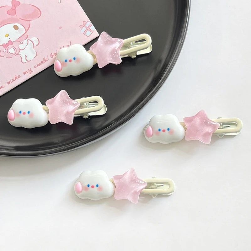 Cute Star Cloud Hair Clips – Pink Pentagram Barrettes for Girls