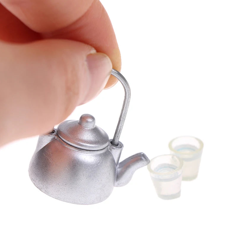 ▶1PCS 1:12 Miniature Teapot Tea Kettle Dollhouse Kitchen Food Accessories Dolls House Kitchen Furniture Teapot Zpaxo D