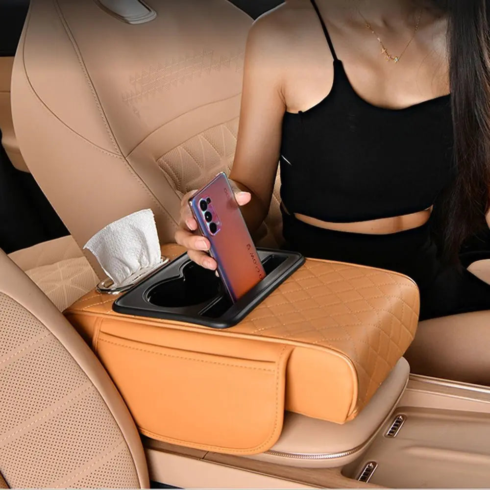 Cup Holder Armrest Heightening Cushion Large Capacity Side Storage Pockets Car Console Console Pillow Easy To Install Tissue Box Zpaxo
