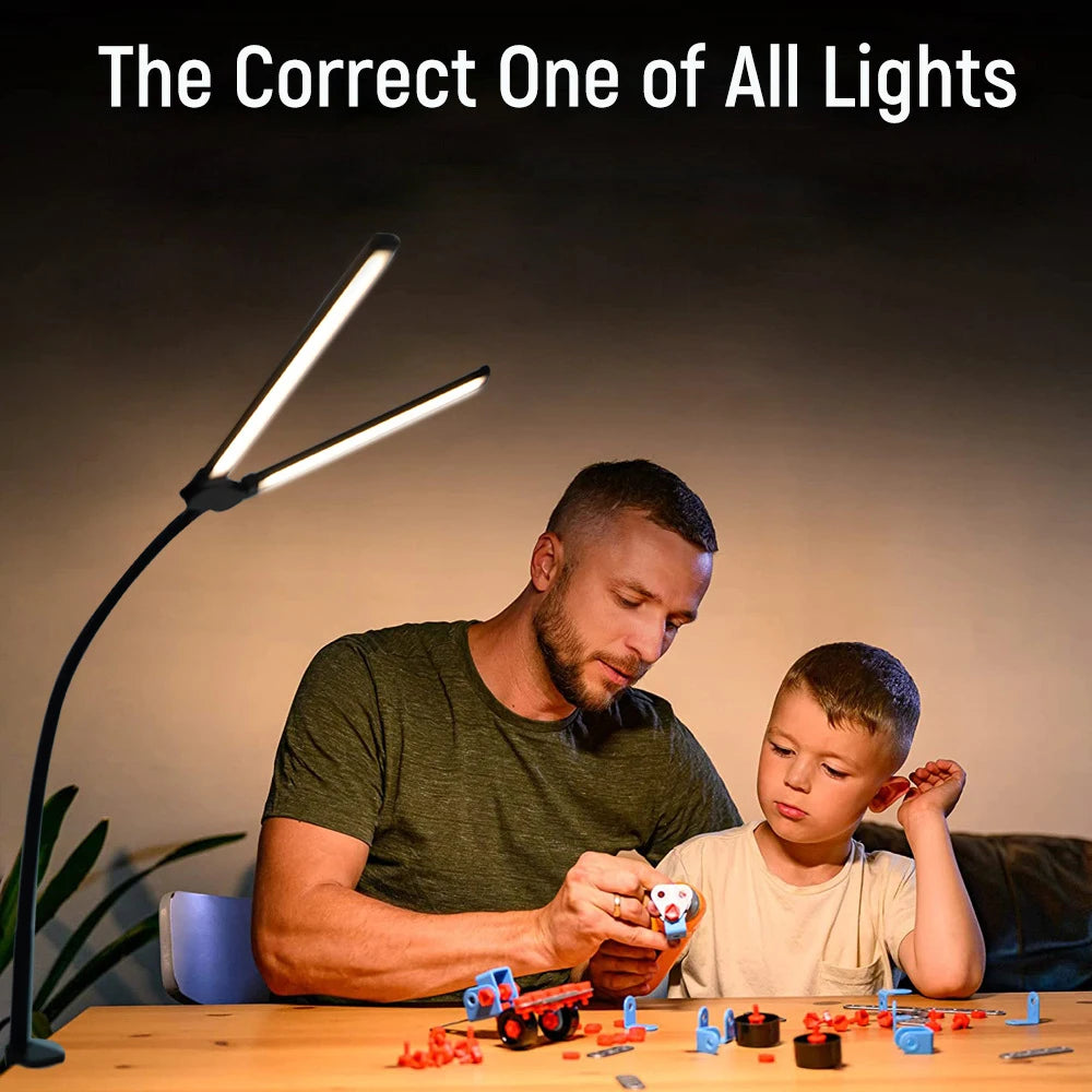 Home Office LED Desk Lamp Double Head Stepless Dimming Eye-Caring Reading Lights 3 Color Mode Flexible Adjustable PC Table Lamps Zpaxo