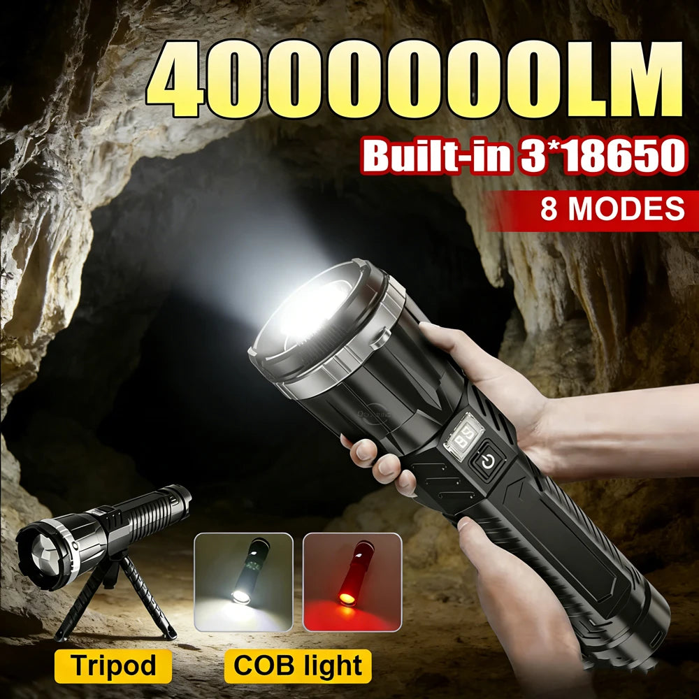 KDULIT COB LED Flashlight – Rechargeable, IPX6, 8 Modes, Power Bank