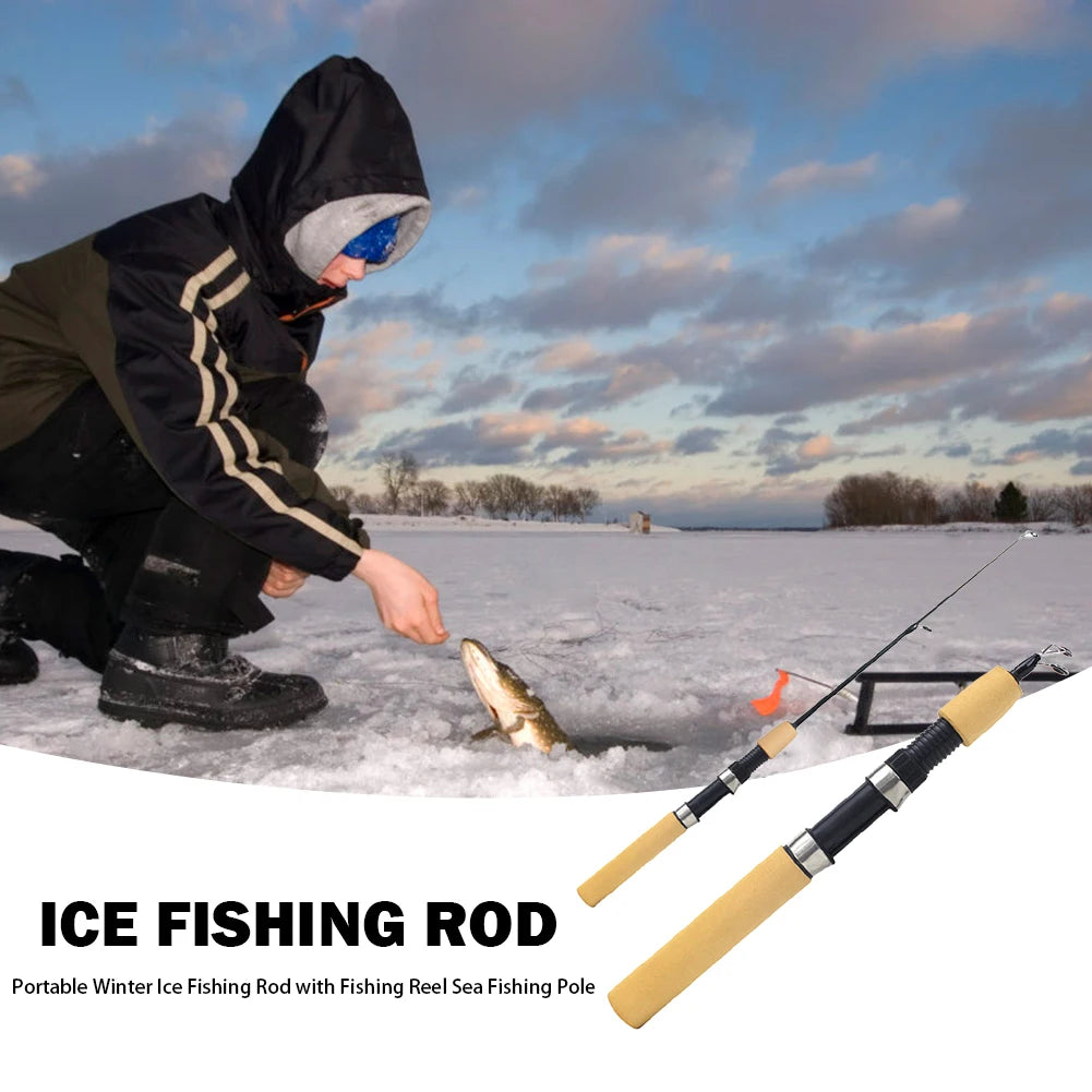 Ice Fishing Rod Portable Spinning Casting Winter Angling Pole Reel
