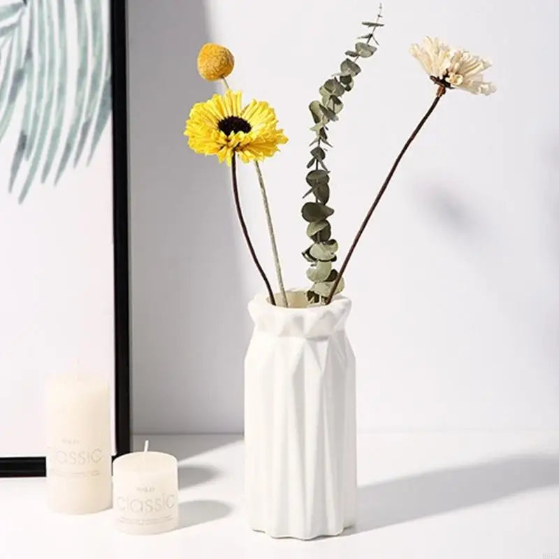 Multifunctional White Plastic Vases Shatterproof Design Faux Ceramics