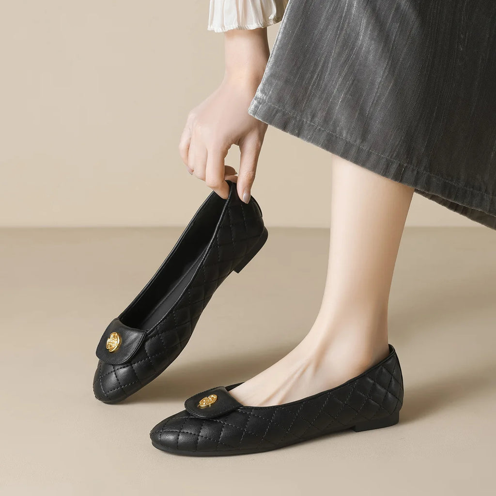 Flat Shoes Women 2025 Spring and Autumn Women Round Toe Black Shallow Mouth Flat Shoes Plus Size Women's Shoes Loafers Ladies Zpaxo