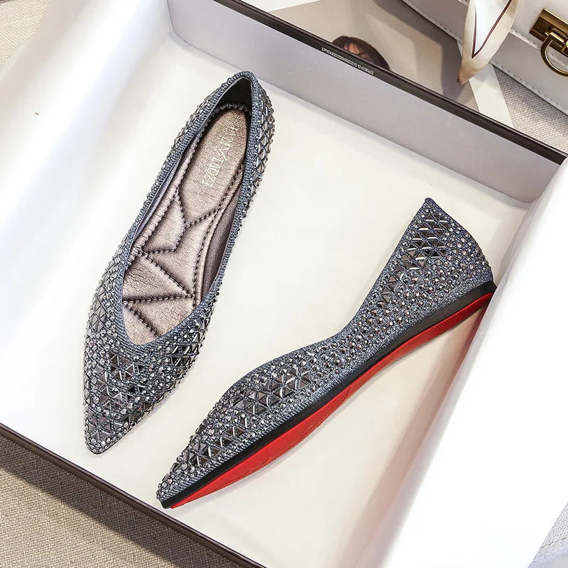 Diamond Flat Shoes for Women's Spring Autumn 2025 New Style Fashion Flat Bottom Scoop Shoes Large Size 41 42 43 Luxury Shoes Zpaxo