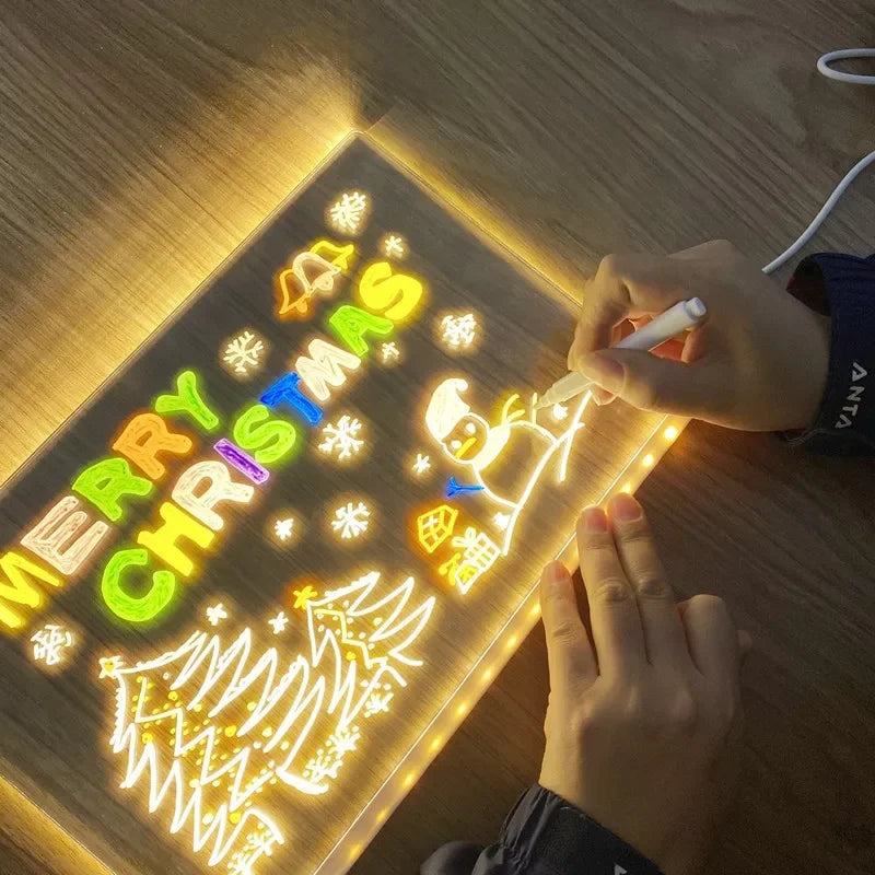 Luminous Acrylic Drawing Magic Led Transparent Board Note Board Kids DIY Educational Toys Gift, With Stand,With 7 Color Markers Zpaxo