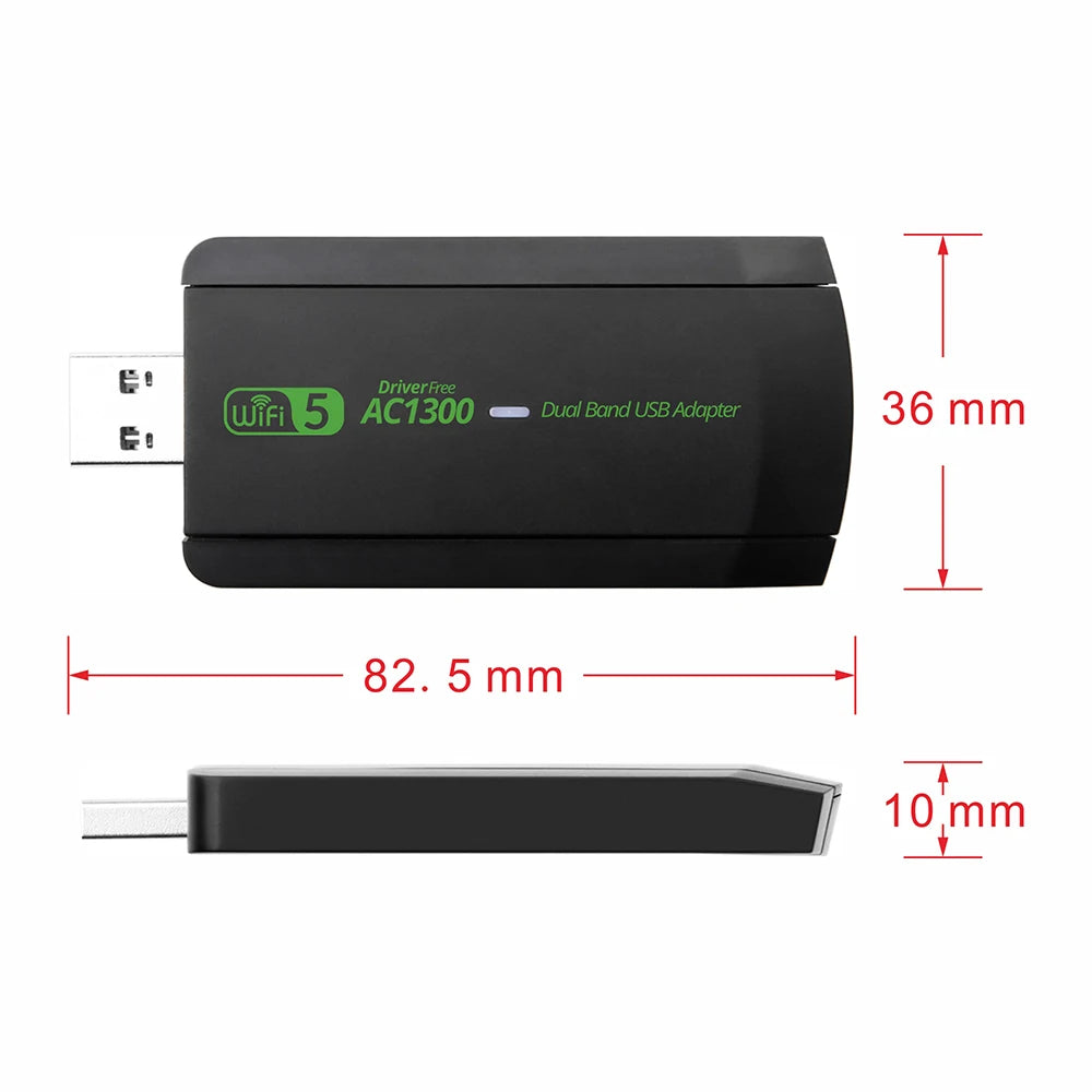 Dual Band 2.4G/5GHz USB Network Card USB 3.0 WiFi Adapter 1300Mbps High-Speed Wireless Receiver For Laptop PC Accessories Zpaxo
