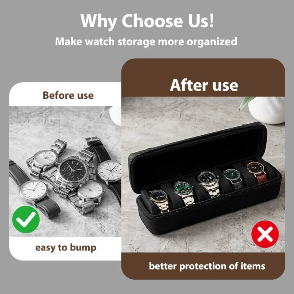 5 Slots Portable Travel Case Watches Featuring Large-capacity Hard