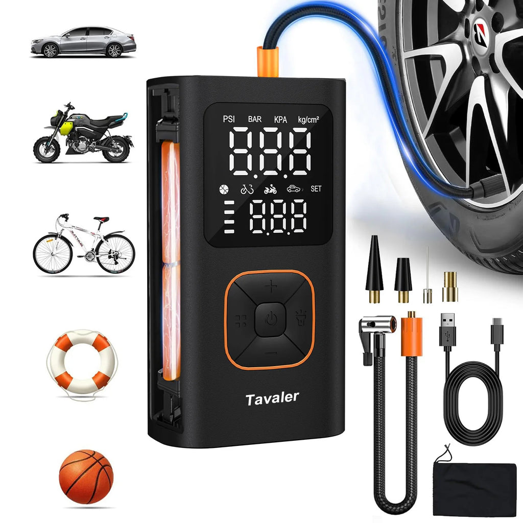 Tavaler Car Tire Inflator Portable 150PSI Wireless Air Injector Motorcycle Bike Electric Air Pump Ball AUTO Car Air Compressor Zpaxo Q26C Battery powered