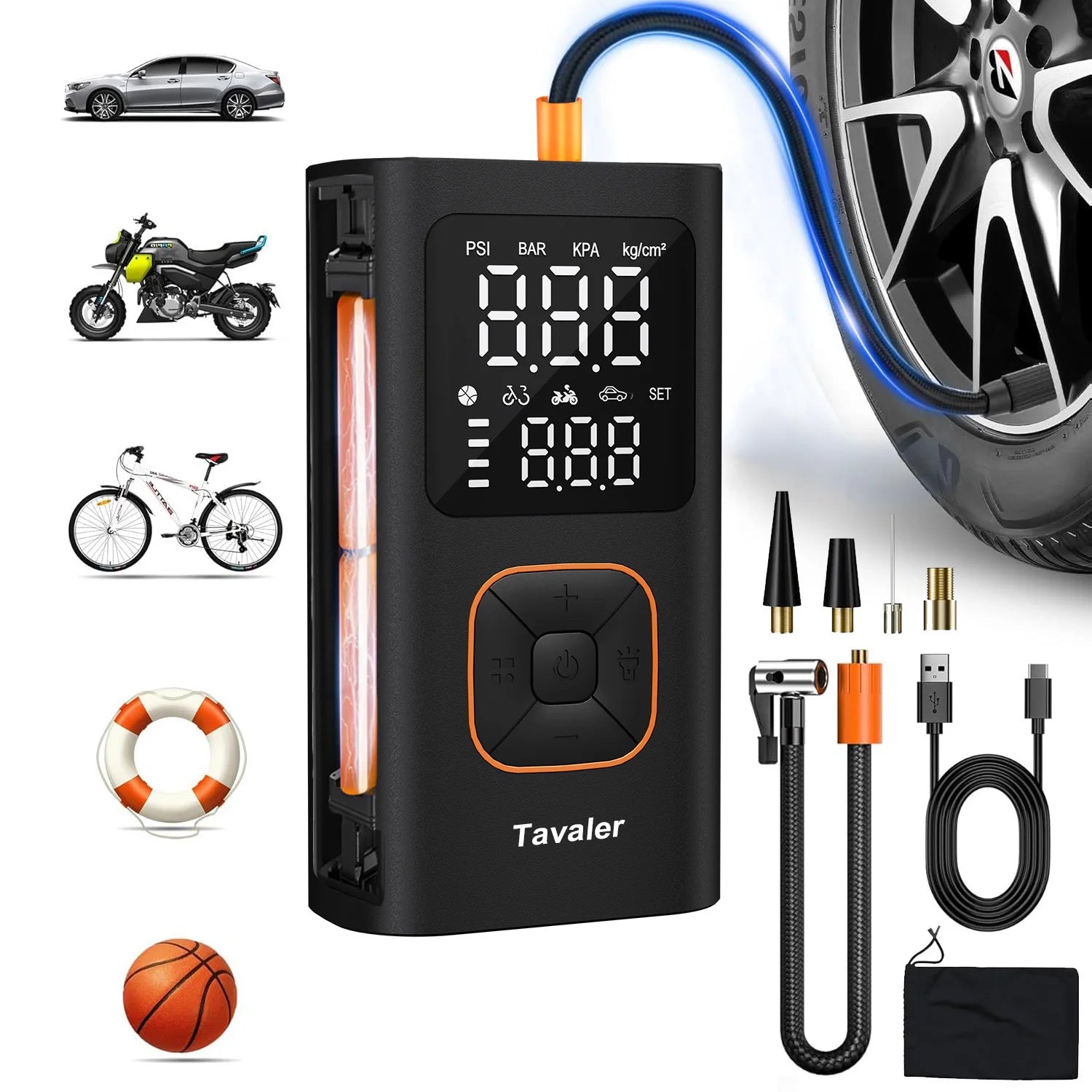 Tavaler Car Tire Inflator Portable 150PSI Wireless Air Injector Motorcycle Bike Electric Air Pump Ball AUTO Car Air Compressor Zpaxo Q26C Battery powered