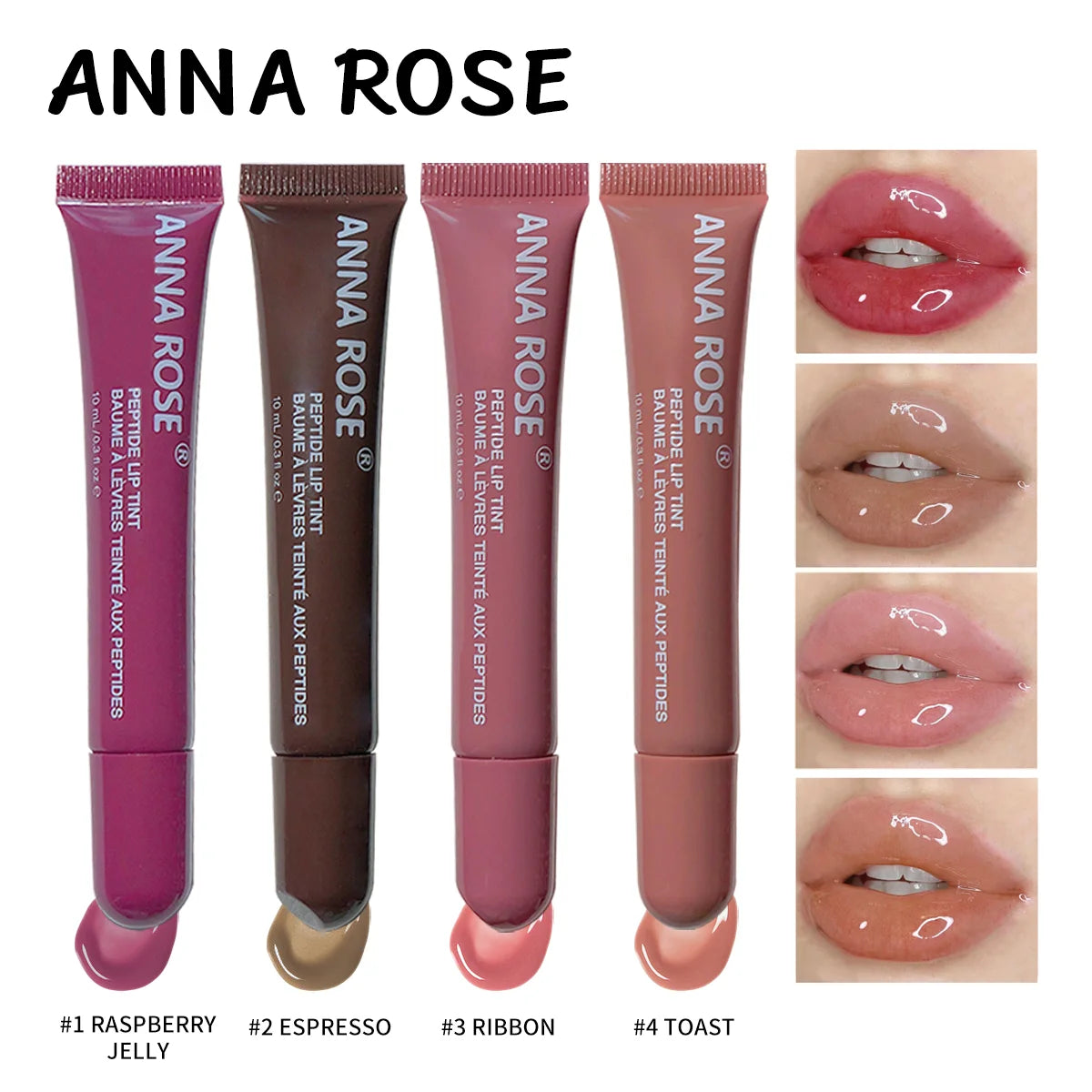Peptide-Infused Lip Tint Set - 4 Jelly Gloss Shades, Moisturizing Lip Gloss, Long-Lasting Shiny Lip Color Zpaxo